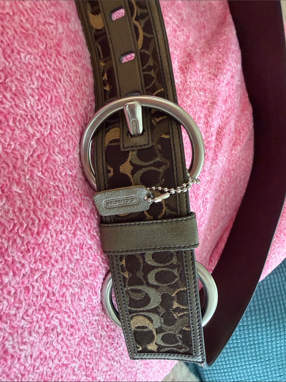 Vintage Coach Brown Signature Logo Belt with Silver Rings